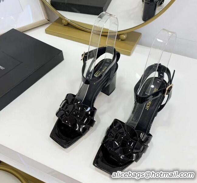 Best Grade Saint Laurent Patent Leather Sandal With 6.5cm Heel Y42003 Black 2020