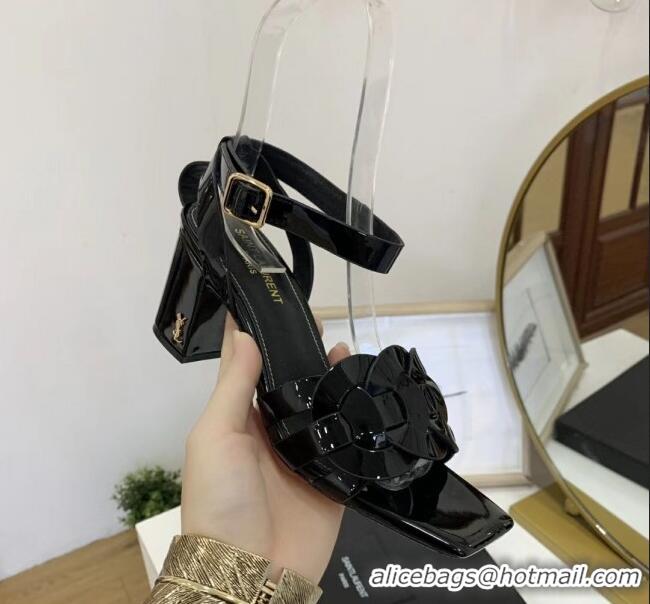 Best Grade Saint Laurent Patent Leather Sandal With 6.5cm Heel Y42003 Black 2020