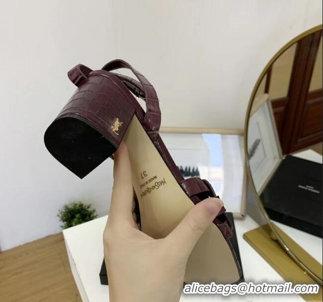 Top Quality Saint Laurent Crocodile Print Calfskin Sandal With 6.5cm Heel Y41010 Burgundy 2020