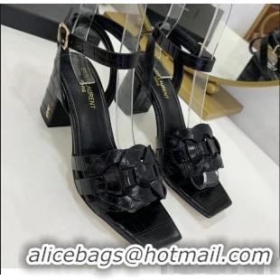 Famous Brand Saint Laurent Crocodile Print Calfskin Sandal With 6.5cm Heel Y41010 Black 2020