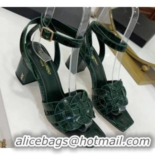 Purchase Saint Laurent Crocodile Print Calfskin Sandal With 6.5cm Heel Y41010 Green 2020