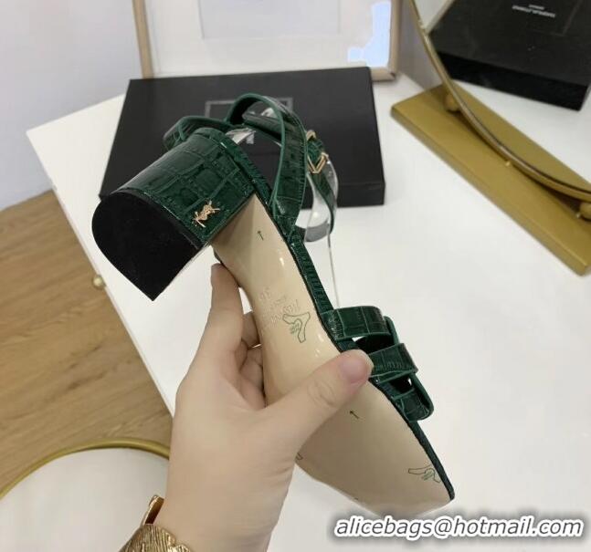 Purchase Saint Laurent Crocodile Print Calfskin Sandal With 6.5cm Heel Y41010 Green 2020