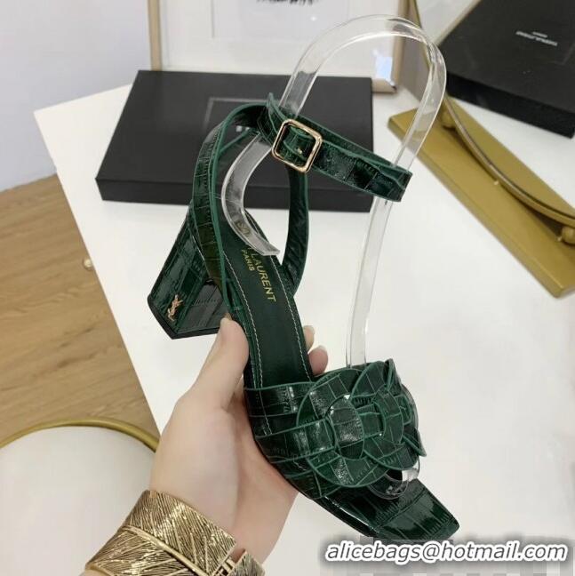 Purchase Saint Laurent Crocodile Print Calfskin Sandal With 6.5cm Heel Y41010 Green 2020