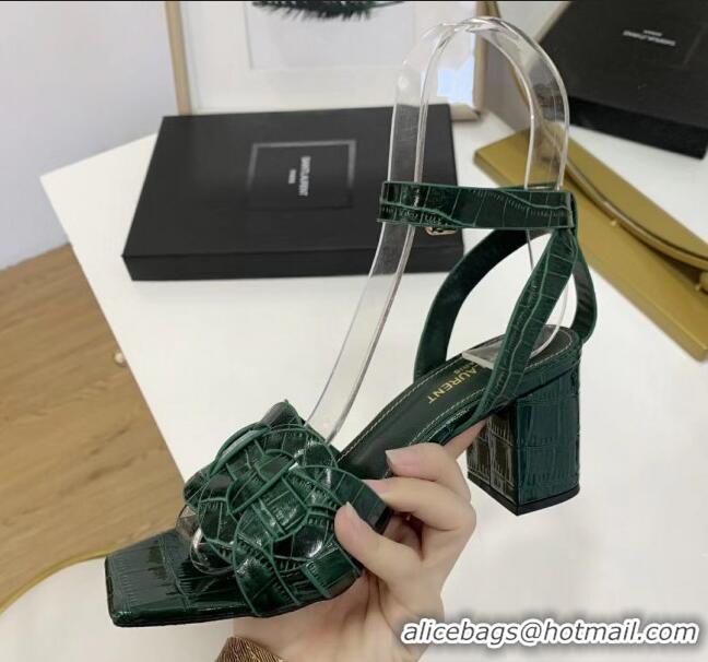 Purchase Saint Laurent Crocodile Print Calfskin Sandal With 6.5cm Heel Y41010 Green 2020