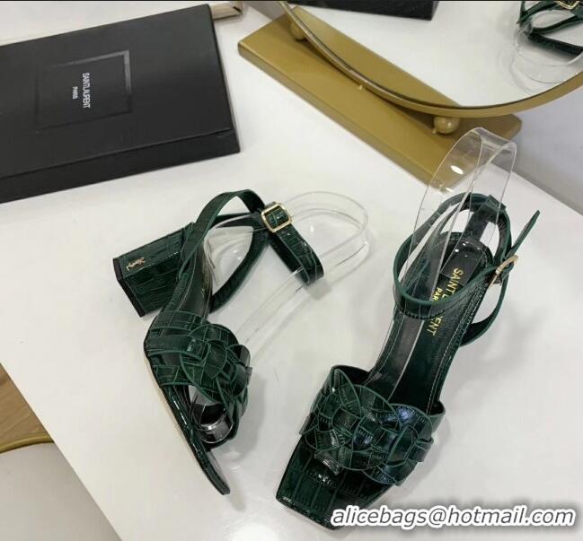 Purchase Saint Laurent Crocodile Print Calfskin Sandal With 6.5cm Heel Y41010 Green 2020