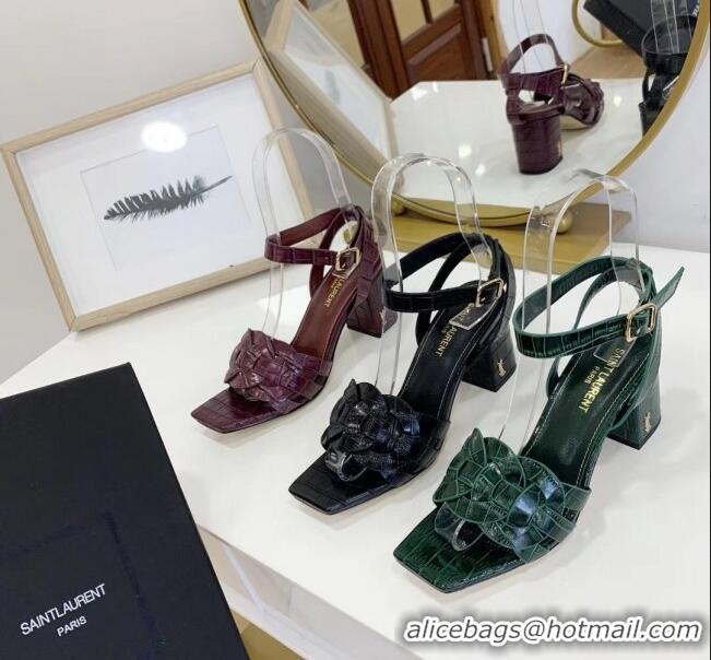 Purchase Saint Laurent Crocodile Print Calfskin Sandal With 6.5cm Heel Y41010 Green 2020