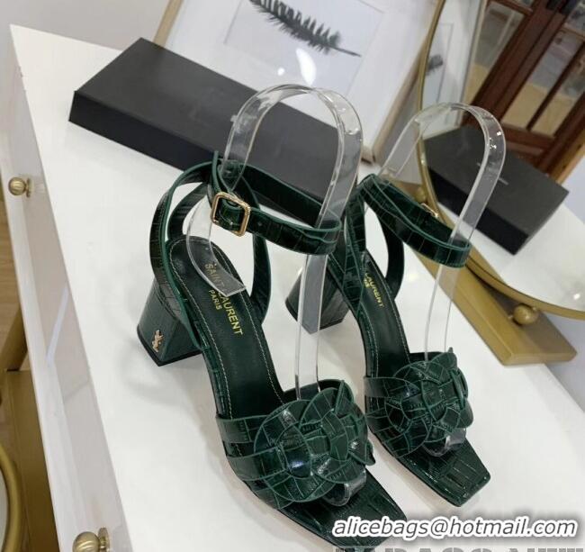 Purchase Saint Laurent Crocodile Print Calfskin Sandal With 6.5cm Heel Y41010 Green 2020