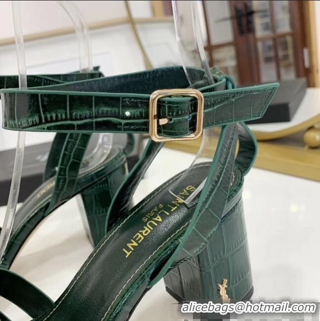 Purchase Saint Laurent Crocodile Print Calfskin Sandal With 6.5cm Heel Y41010 Green 2020