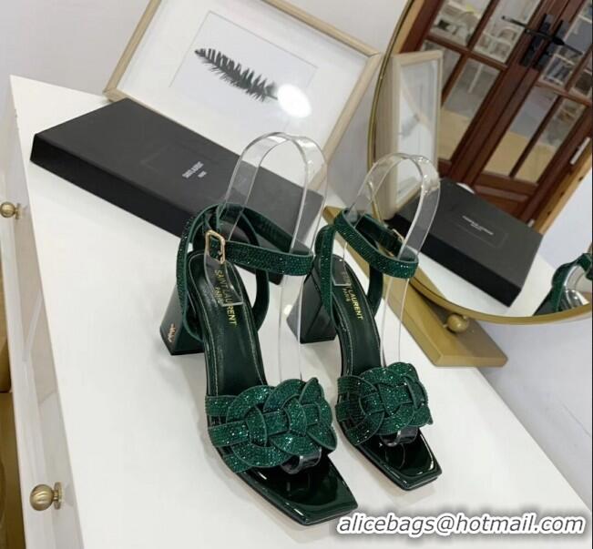 Good Product Saint Laurent Crystal Calfskin Sandal With 6.5cm Heel Y42013 Gold 2020