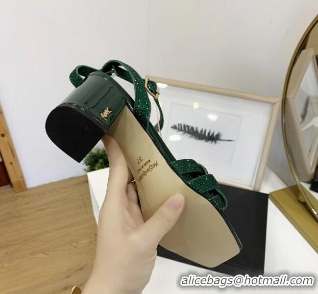 Good Product Saint Laurent Crystal Calfskin Sandal With 6.5cm Heel Y42013 Gold 2020