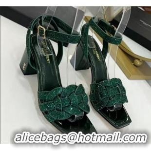 Grade Product Saint Laurent Crystal Calfskin Sandal With 6.5cm Heel Y42013 Green 2020