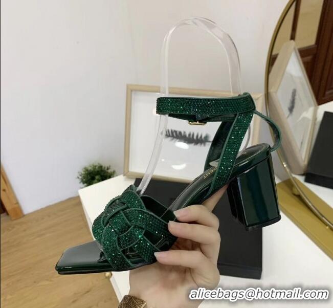 Grade Product Saint Laurent Crystal Calfskin Sandal With 6.5cm Heel Y42013 Green 2020