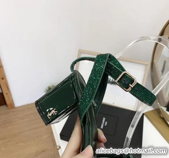 Grade Product Saint Laurent Crystal Calfskin Sandal With 6.5cm Heel Y42013 Green 2020