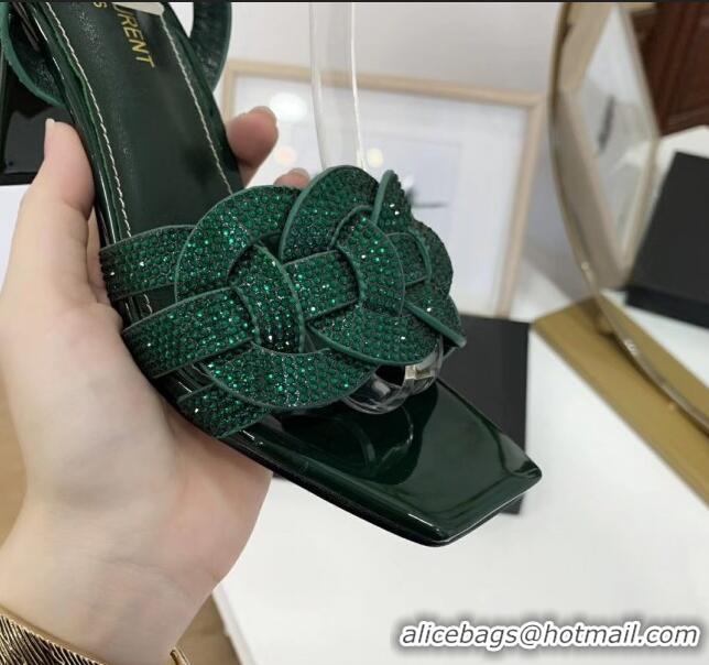 Grade Product Saint Laurent Crystal Calfskin Sandal With 6.5cm Heel Y42013 Green 2020