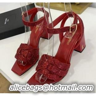 Market Sells Saint Laurent Crystal Calfskin Sandal With 6.5cm Heel Y42013 Red 2020