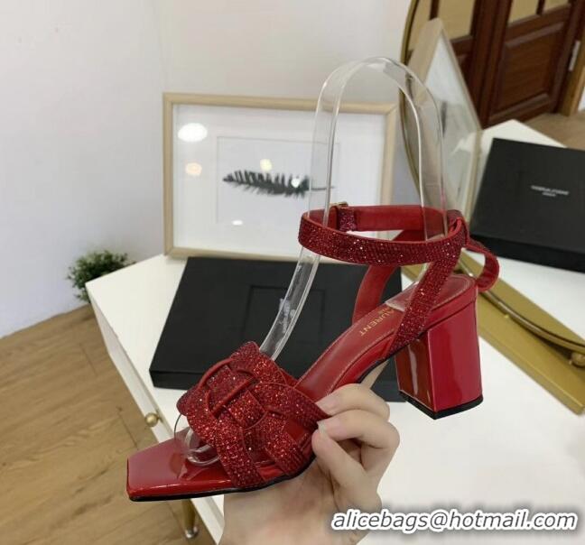 Market Sells Saint Laurent Crystal Calfskin Sandal With 6.5cm Heel Y42013 Red 2020