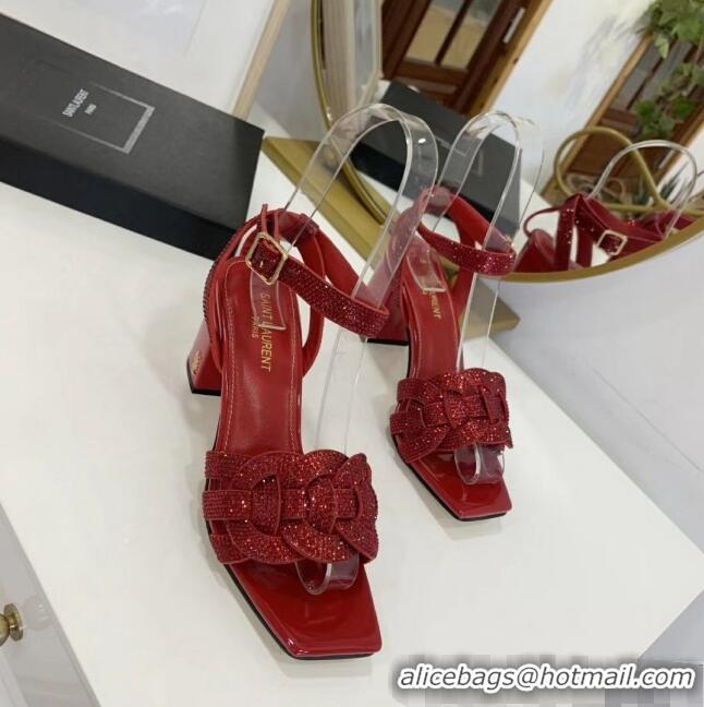 Market Sells Saint Laurent Crystal Calfskin Sandal With 6.5cm Heel Y42013 Red 2020