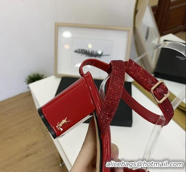 Market Sells Saint Laurent Crystal Calfskin Sandal With 6.5cm Heel Y42013 Red 2020