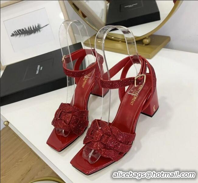 Market Sells Saint Laurent Crystal Calfskin Sandal With 6.5cm Heel Y42013 Red 2020