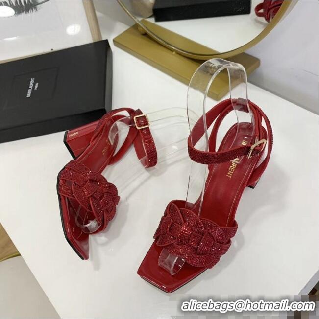 Market Sells Saint Laurent Crystal Calfskin Sandal With 6.5cm Heel Y42013 Red 2020