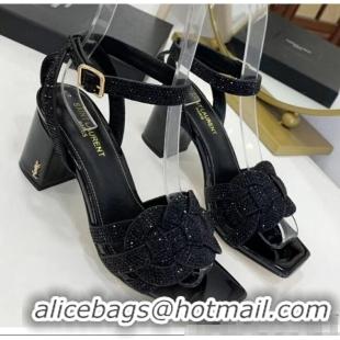 Discount Saint Laurent Crystal Calfskin Sandal With 6.5cm Heel Y42013 Black 2020