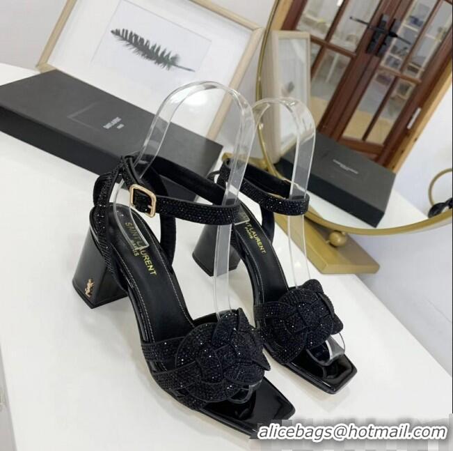 Discount Saint Laurent Crystal Calfskin Sandal With 6.5cm Heel Y42013 Black 2020