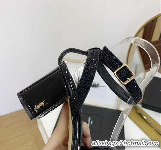 Discount Saint Laurent Crystal Calfskin Sandal With 6.5cm Heel Y42013 Black 2020