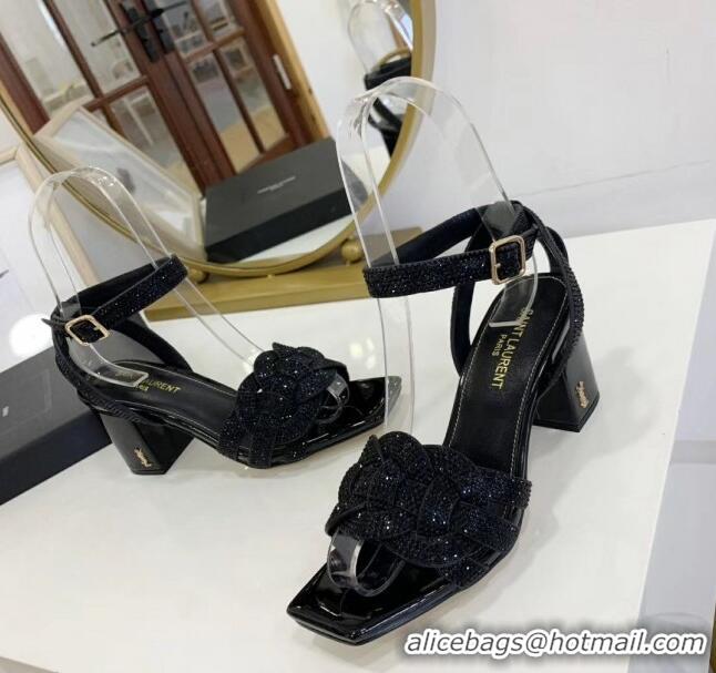 Discount Saint Laurent Crystal Calfskin Sandal With 6.5cm Heel Y42013 Black 2020