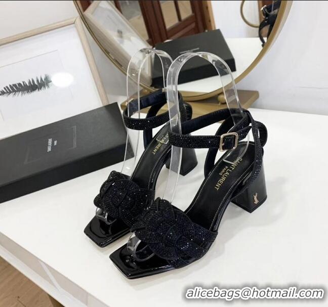 Discount Saint Laurent Crystal Calfskin Sandal With 6.5cm Heel Y42013 Black 2020