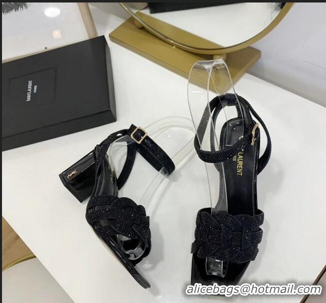 Discount Saint Laurent Crystal Calfskin Sandal With 6.5cm Heel Y42013 Black 2020