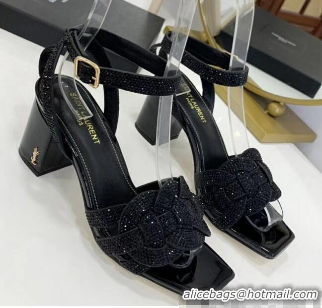 Discount Saint Laurent Crystal Calfskin Sandal With 6.5cm Heel Y42013 Black 2020