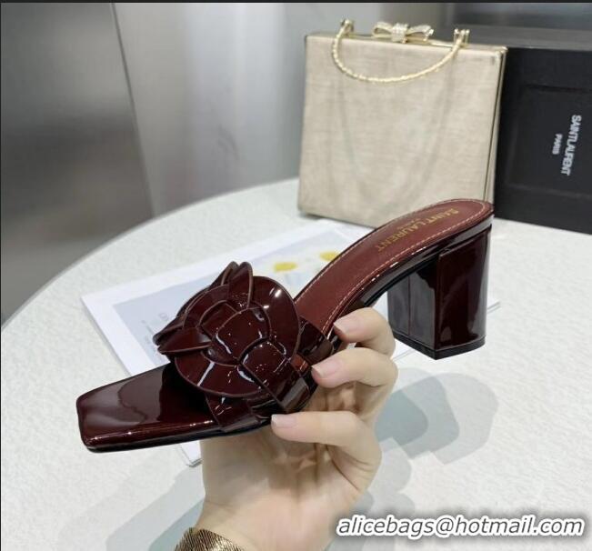 Low Cost Saint Laurent Patent Leather Slide Sandal With 6.5cm Heel Y42017 Burgundy 2020