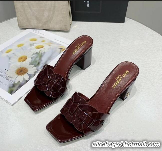 Low Cost Saint Laurent Patent Leather Slide Sandal With 6.5cm Heel Y42017 Burgundy 2020