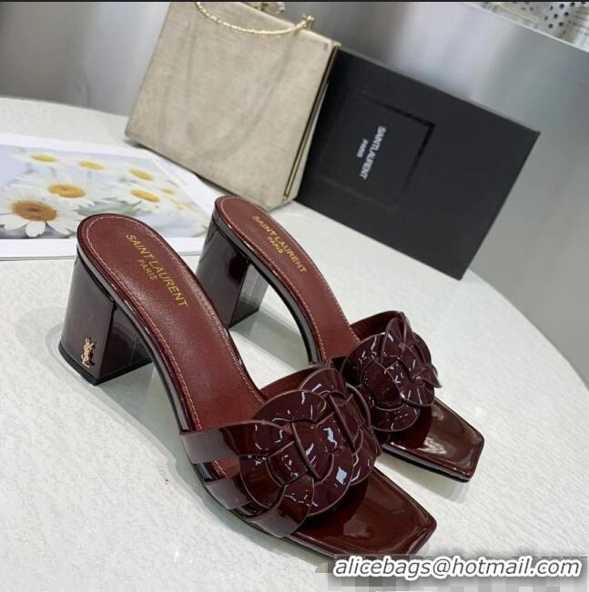 Low Cost Saint Laurent Patent Leather Slide Sandal With 6.5cm Heel Y42017 Burgundy 2020