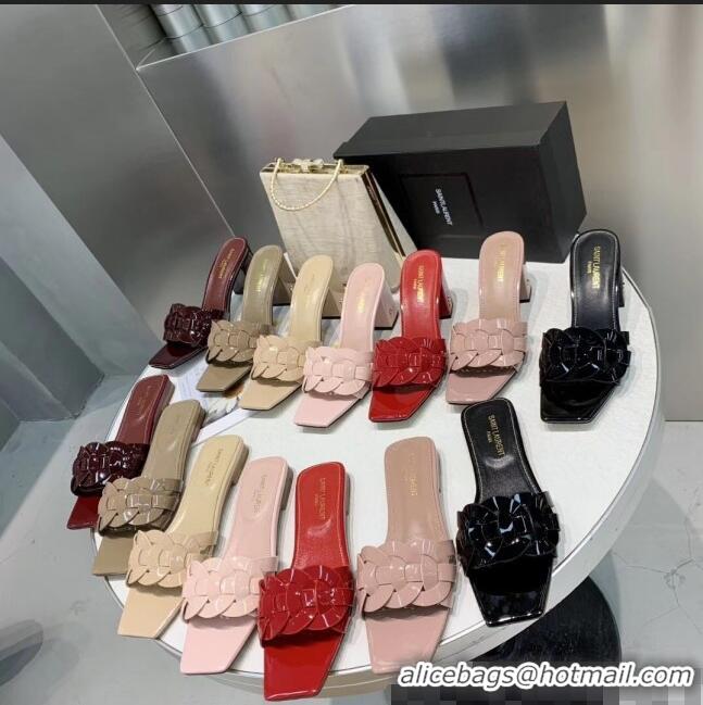 Low Cost Saint Laurent Patent Leather Slide Sandal With 6.5cm Heel Y42017 Burgundy 2020