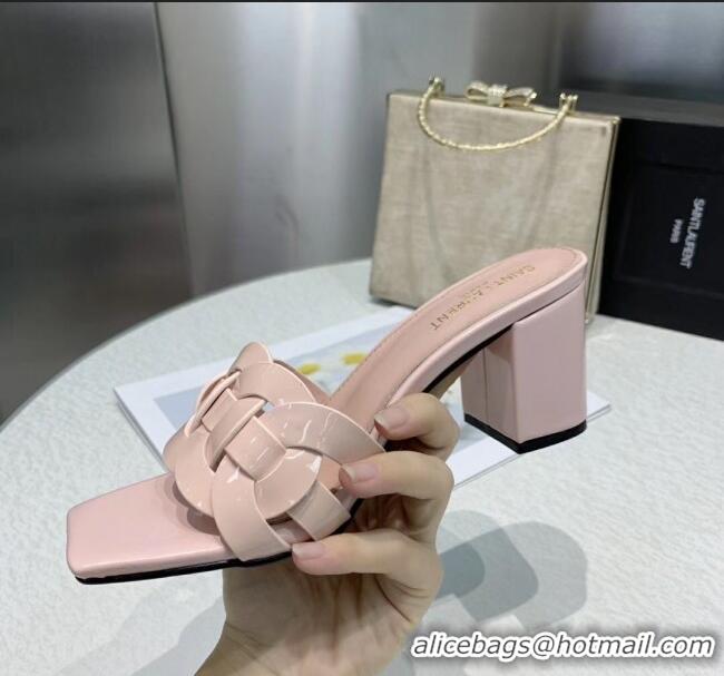 Stylish Saint Laurent Patent Leather Slide Sandal With 6.5cm Heel Y42017 Pink 2020