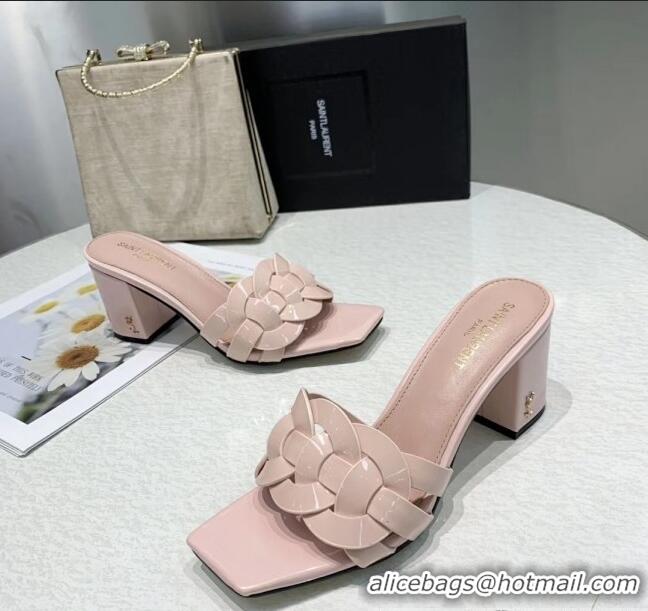 Stylish Saint Laurent Patent Leather Slide Sandal With 6.5cm Heel Y42017 Pink 2020