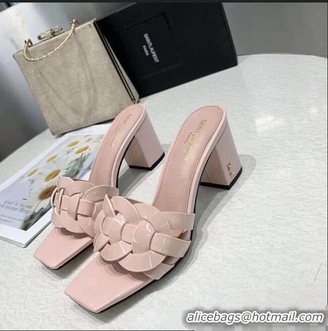 Stylish Saint Laurent Patent Leather Slide Sandal With 6.5cm Heel Y42017 Pink 2020