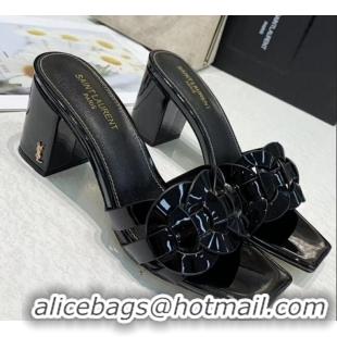 Shop Cheap Saint Laurent Patent Leather Slide Sandal With 6.5cm Heel Y42017 Black 2020