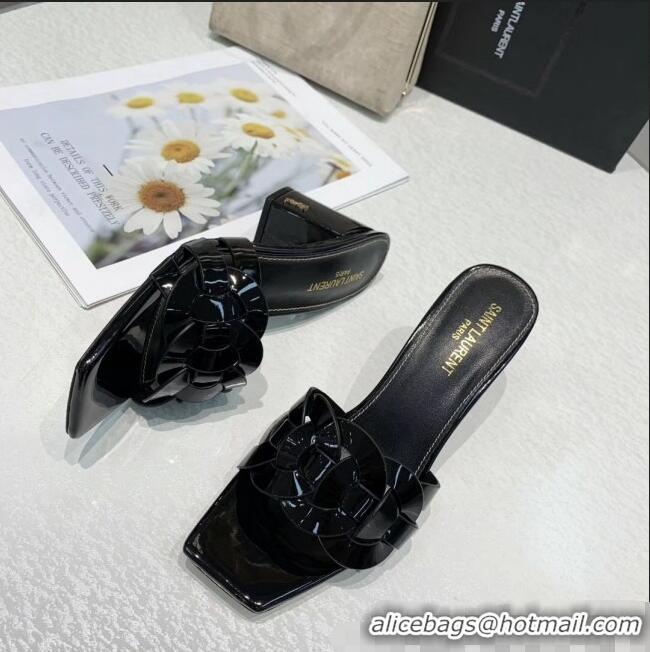 Shop Cheap Saint Laurent Patent Leather Slide Sandal With 6.5cm Heel Y42017 Black 2020