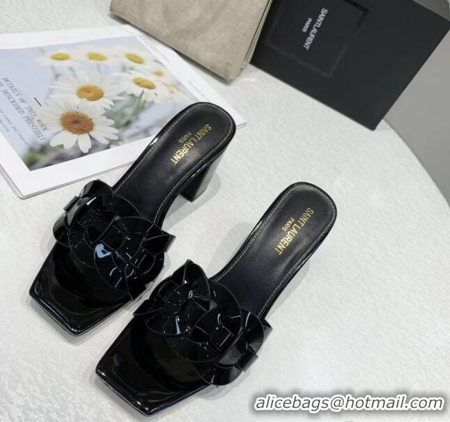 Shop Cheap Saint Laurent Patent Leather Slide Sandal With 6.5cm Heel Y42017 Black 2020