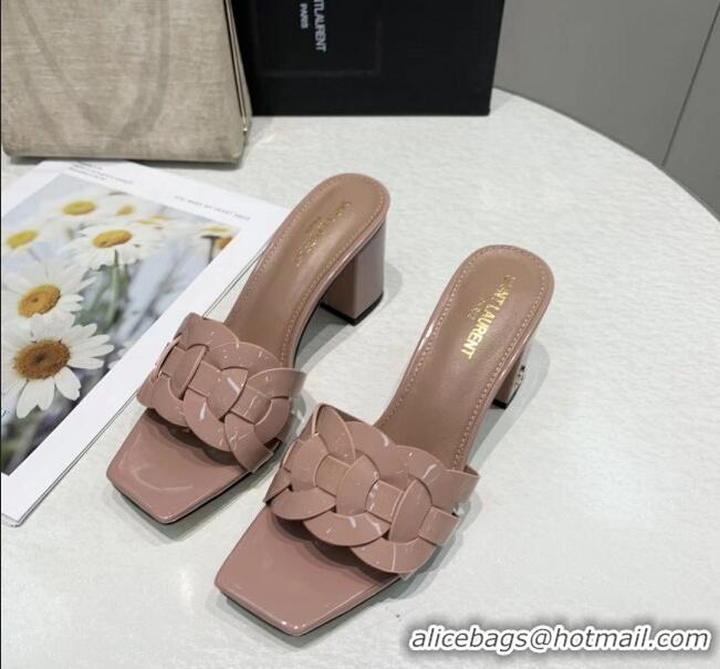 Spot Bulk Saint Laurent Patent Leather Slide Sandal With 6.5cm Heel Y42017 Nude Pink 2020