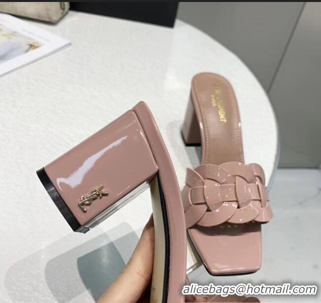 Spot Bulk Saint Laurent Patent Leather Slide Sandal With 6.5cm Heel Y42017 Nude Pink 2020