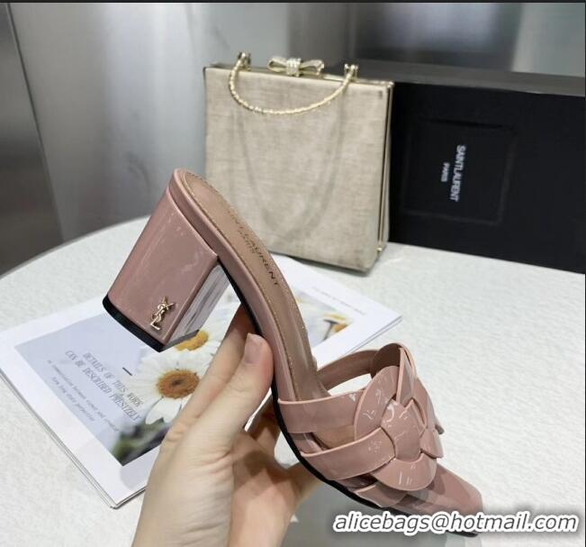 Spot Bulk Saint Laurent Patent Leather Slide Sandal With 6.5cm Heel Y42017 Nude Pink 2020