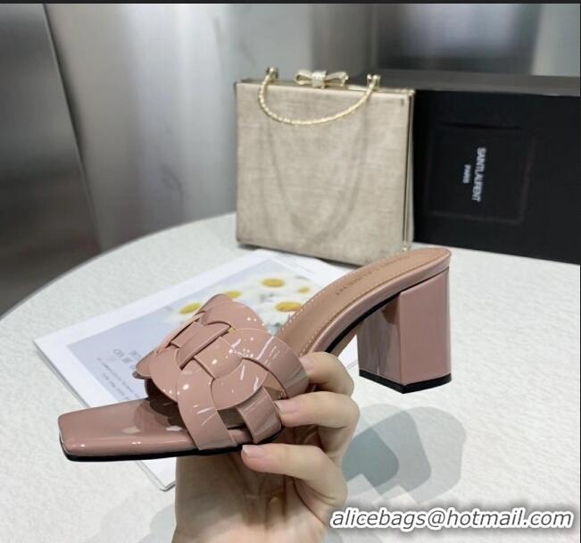 Spot Bulk Saint Laurent Patent Leather Slide Sandal With 6.5cm Heel Y42017 Nude Pink 2020