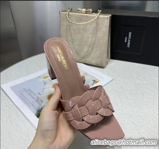 Spot Bulk Saint Laurent Patent Leather Slide Sandal With 6.5cm Heel Y42017 Nude Pink 2020