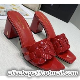 New Design Saint Laurent Patent Leather Slide Sandal With 6.5cm Heel Y42017 Red 2020