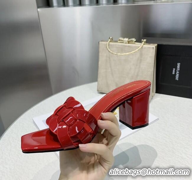 New Design Saint Laurent Patent Leather Slide Sandal With 6.5cm Heel Y42017 Red 2020