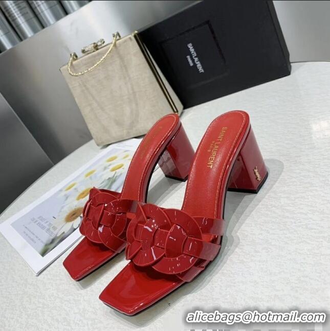 New Design Saint Laurent Patent Leather Slide Sandal With 6.5cm Heel Y42017 Red 2020