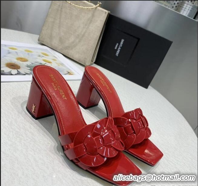 New Design Saint Laurent Patent Leather Slide Sandal With 6.5cm Heel Y42017 Red 2020